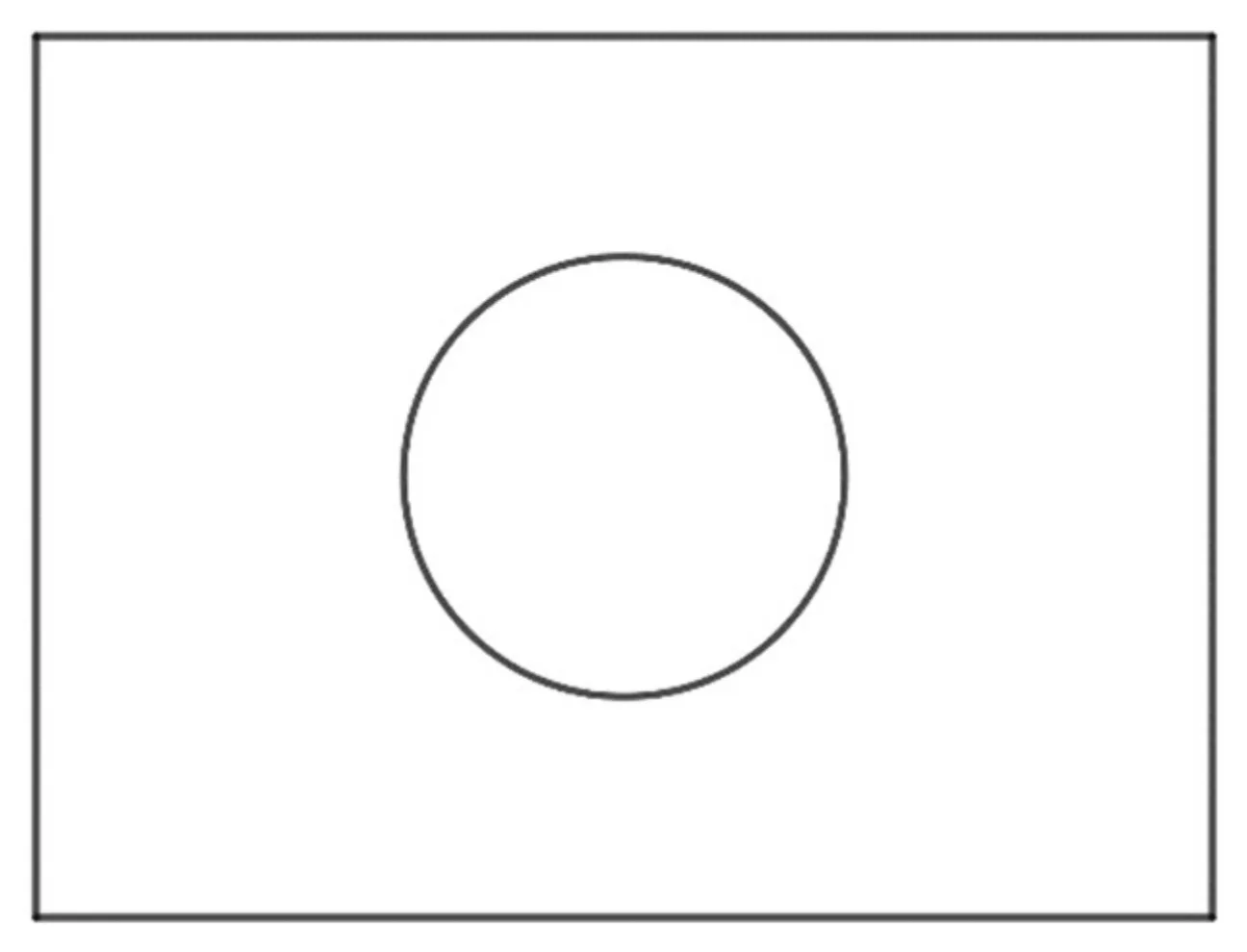 Schéma non à l'échelle : un parterre rectangulaire avec un bassin circulaire en son centre.