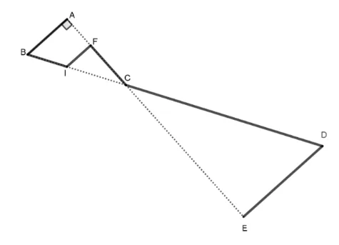 Parcours de cross ABIFCDE : triangle ABC rectangle en A, points F sur [AC], I sur [BC], parallélismes (AB)//(FI)//(DE).
