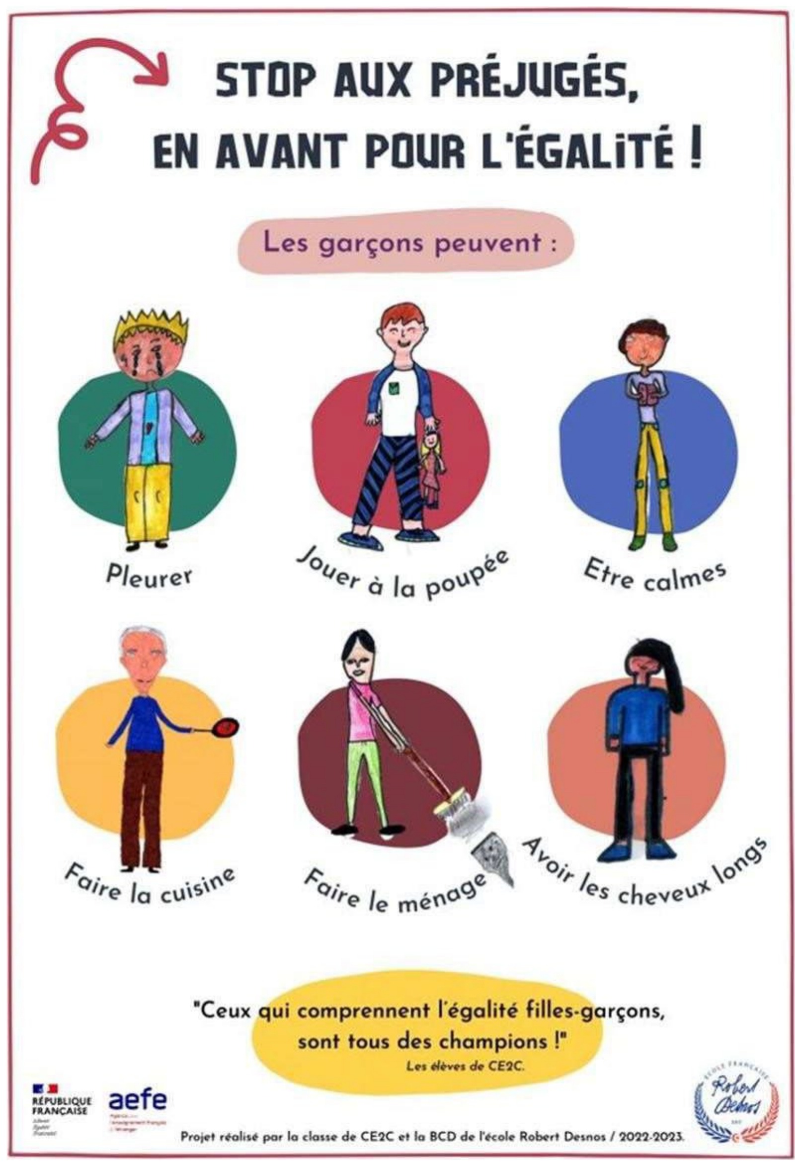 affiche d'élèves de CE2 sur l'égalité filles-garçons.