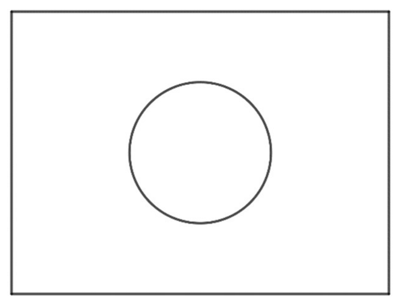 Schéma non à l'échelle : un parterre rectangulaire avec un bassin circulaire en son centre.
